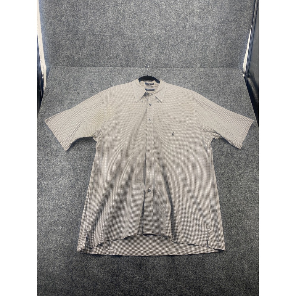 Nautica Gingham Button Down Shirt Mens XL Blue White Short Sleeve Cotton Casual